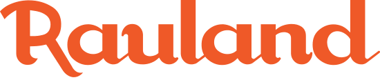 Rauland-logo i oransje skrift på hvit bakgrunn, kjent for kommunikasjonssystemer i helse- og utdanningssektoren.