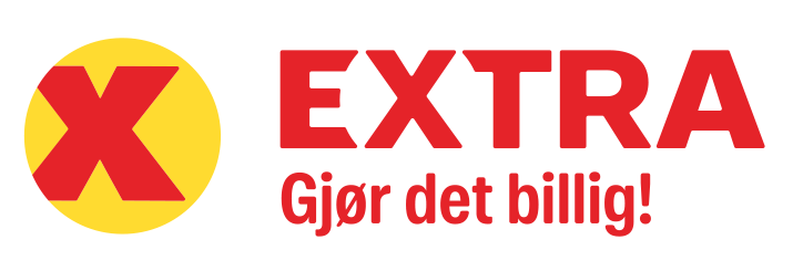 Butikklogo for EXTRA med slagordet Gjør det billig! i rødt.