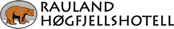 Rauland Høgfjellshotell-logo med bjørnesymbol og tekst, representerer hotell i naturskjønne omgivelser.