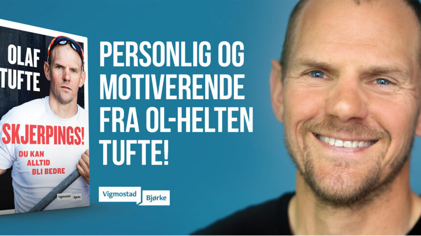 Bokomslag med tekst: Skjerpings! Du kan alltid bli bedre. Motiv Inspirasjon fra OL-mester Tufte.