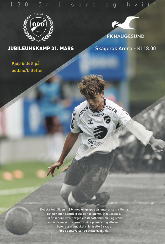 Spiller i aksjon under jubileumskamp mellom Odd og Haugesund på Skagerak Arena, 31. mars kl. 18:00. Kjøp billetter.