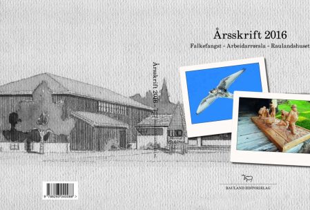 Årsskrift 2016 omslag med bilder av falk og trefigurer, bakgrunn av historisk bygning.