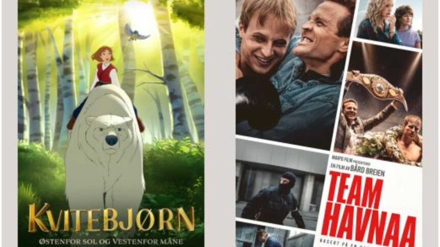 Filmplakater: Kvitebjørn animasjonsfilm i skogen, Team Havnaa action og boksing.