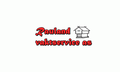 Logoen til Rauland Vaktservice AS med teksten i rød, og en enkel tegning av et hus.