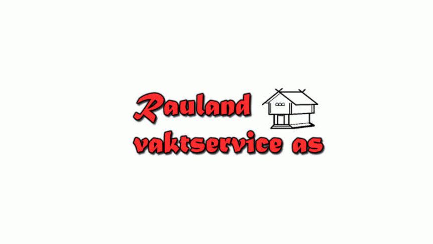 Logoen til Rauland Vaktservice AS med teksten i rød, og en enkel tegning av et hus.