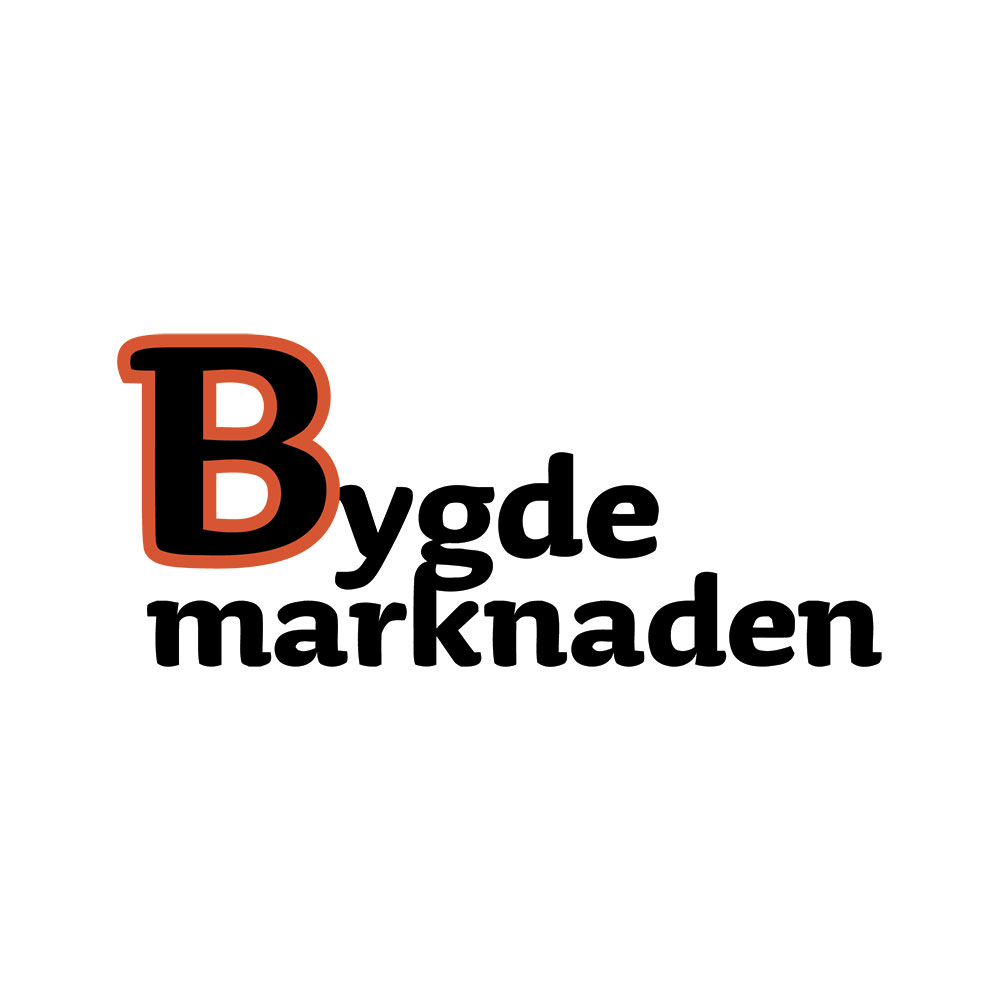 Logo med teksten Bygdemarknaden i svart og oransje, mot en hvit bakgrunn.