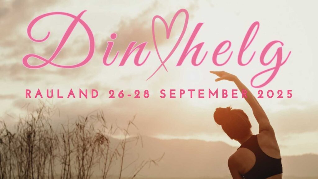 Kvinne gjør yoga ved soloppgang, tekst: Din helg, Rauland 26-28 September 2025.